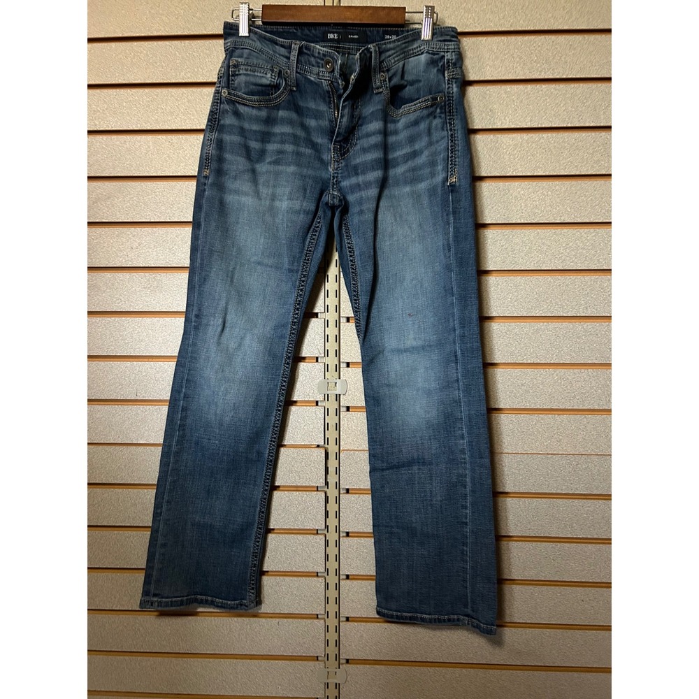 BKE Carter Mens Straight Leg Jeans 29x30 Medium Wash Blue Contrast Stitch Denim